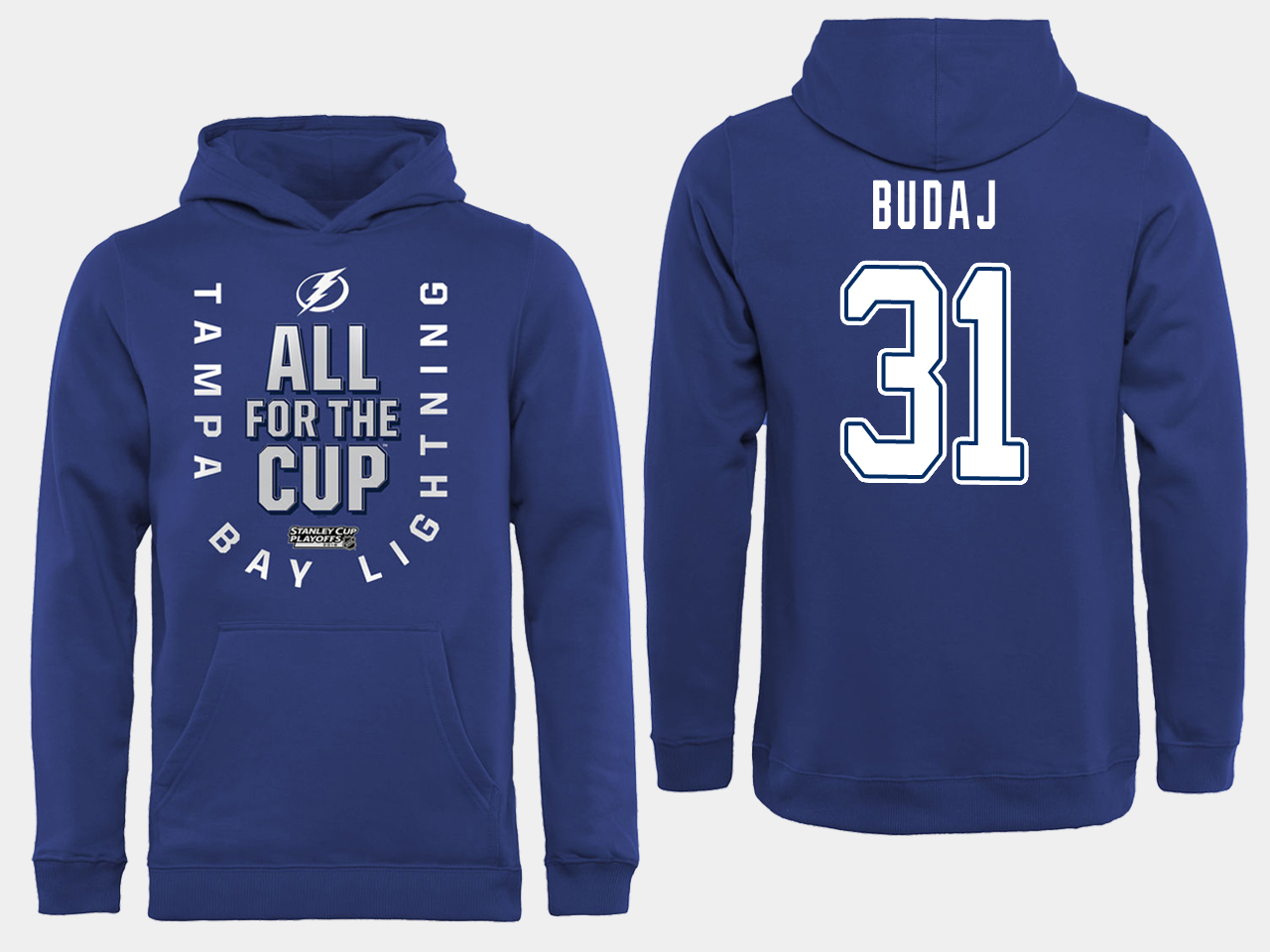 NHL Men adidas Tampa Bay Lightning 31 Budaj blue All for the Cup Hoodie
